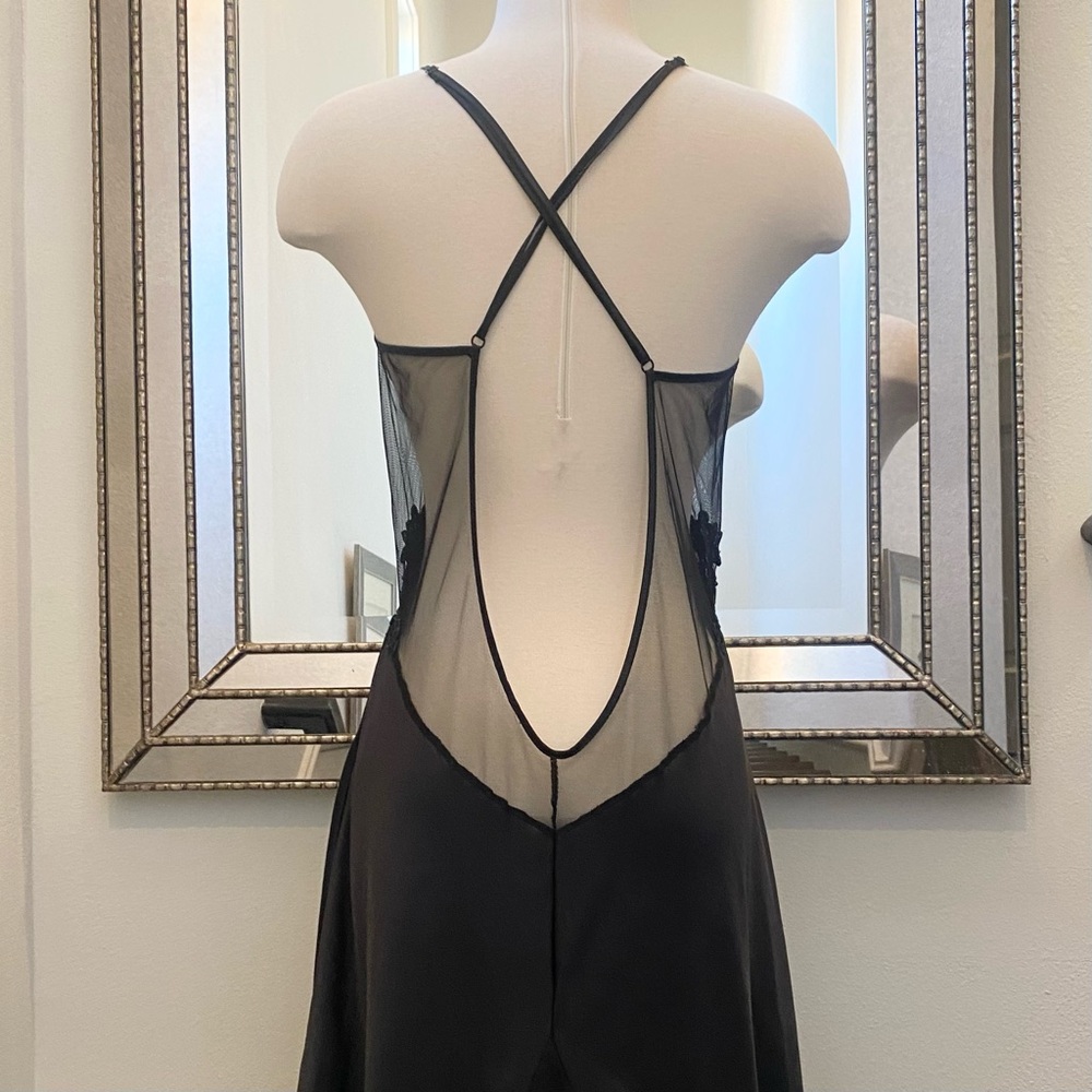 🌺SOLD🌺 Y2K Frederick’s of Hollywood Silky Sheer Black Maxi Gown Slip Dress - Picture 4 of 10